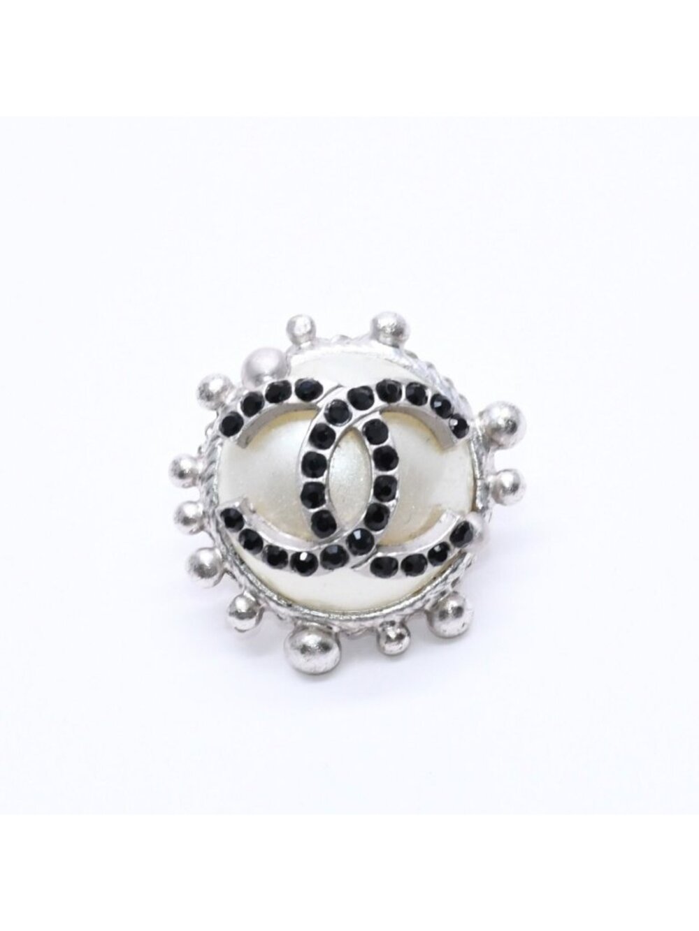 Chanel Earrings CC Logo Rhinestone Pearl 02 Silver